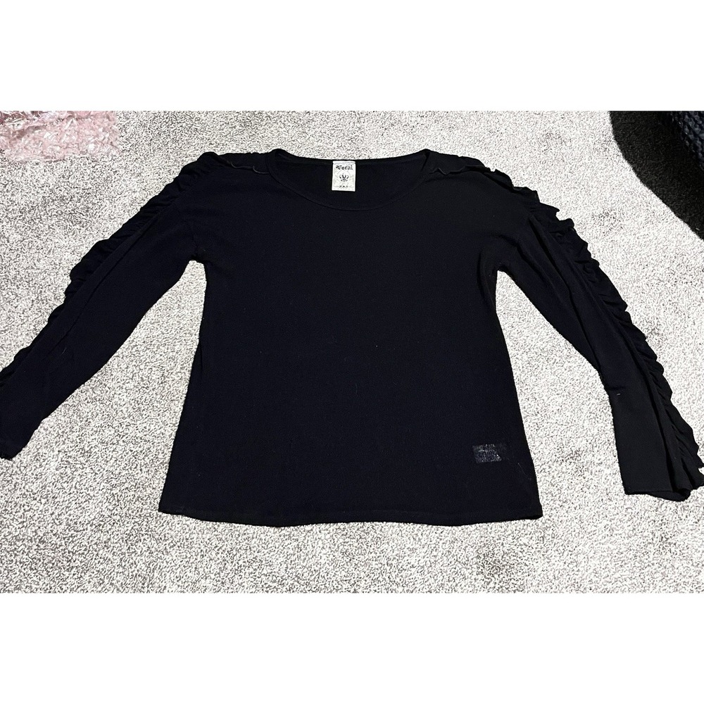 Y2K Women's Vocal Sweater With Ruffled Sleeves Size Small Runs Large Black